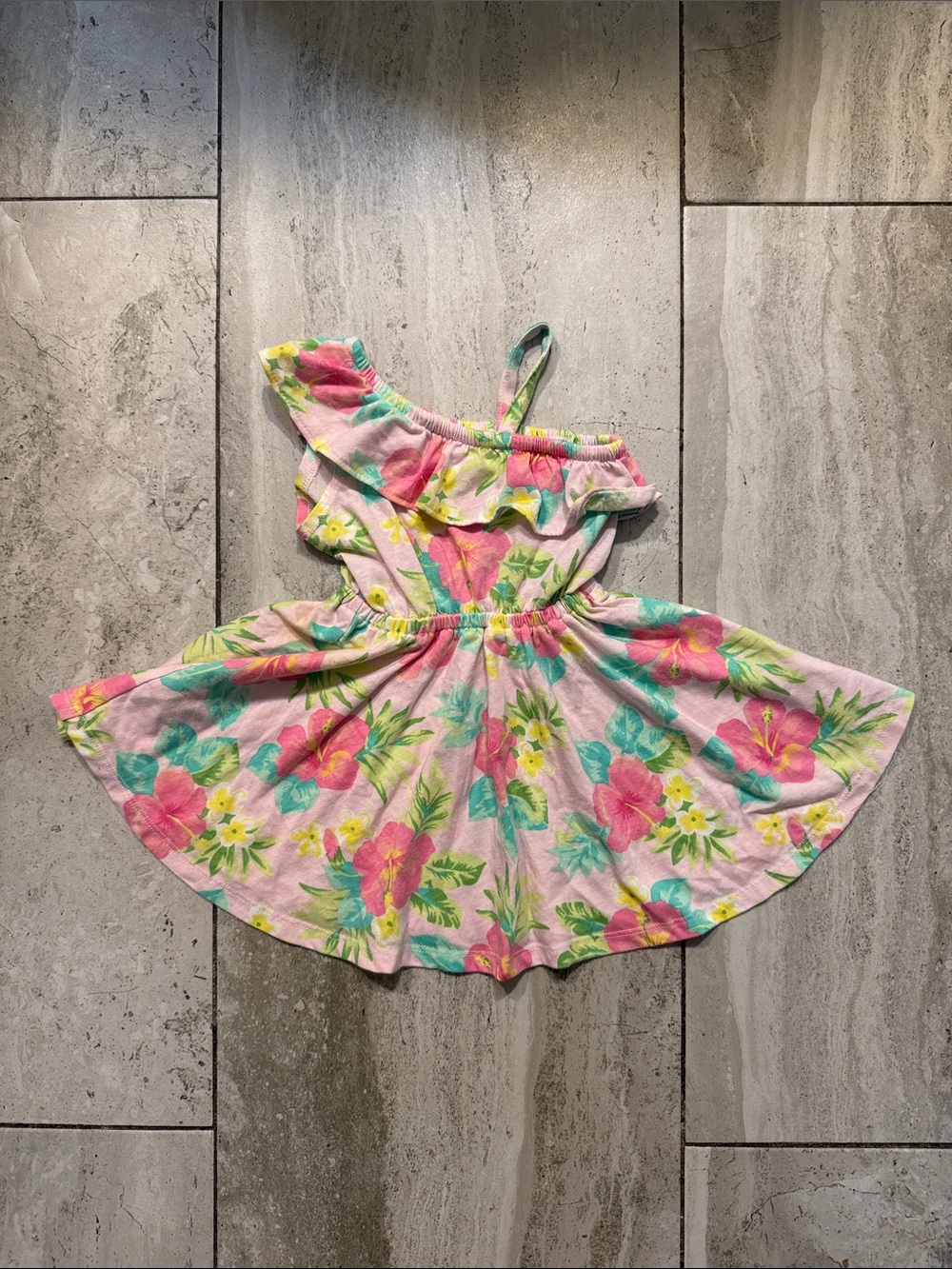 The Children's Place Pink Floral One-Shoulder Dress with Teal & Yellow Accents